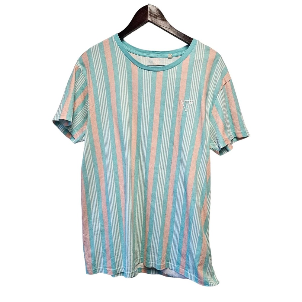 Guess Crumley Striped Crew T-Shirt LARGE Embroidered - Picture 6 of 6